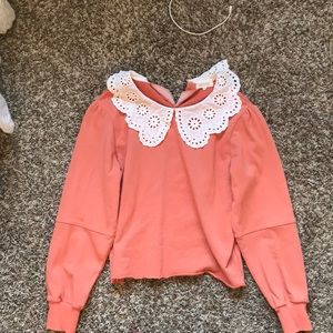 Cropped Peter Pan raw hem sweater